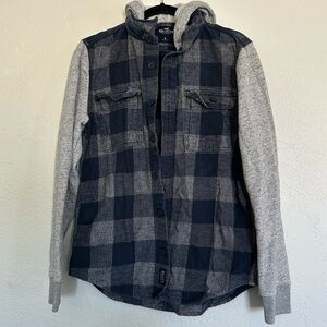 Hollister Men's Blue and Gray Checkered Jacket